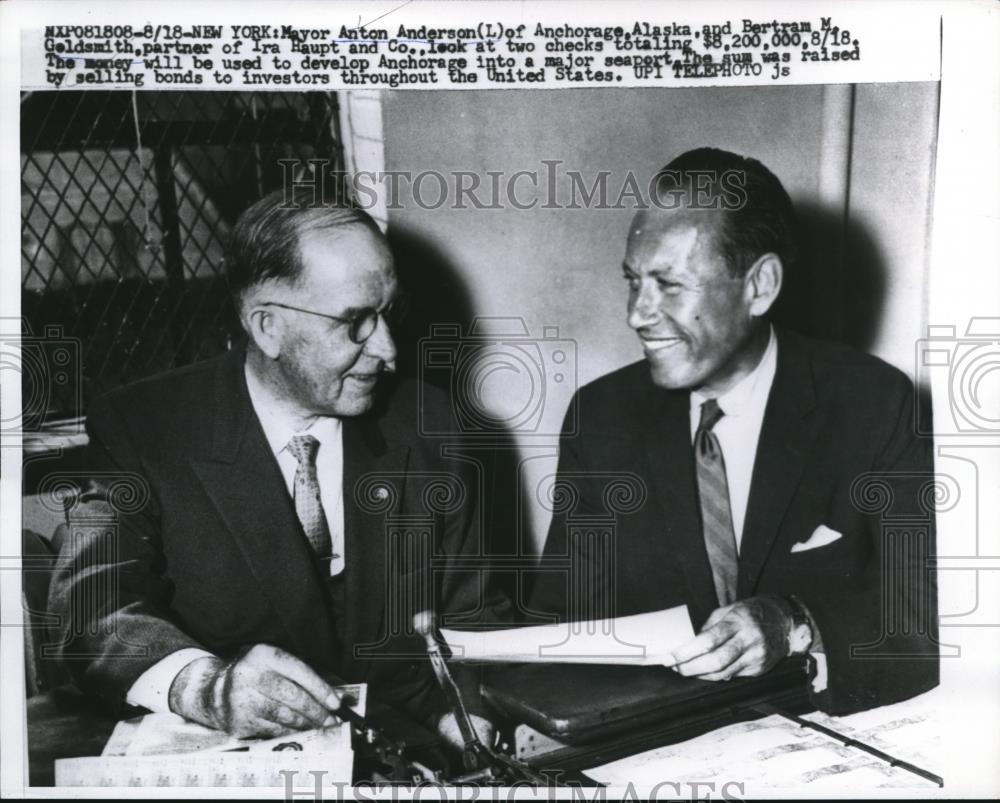 1958 Press Photo Mayor Anton Anderson of Anchorage &amp; Betram M Goldsmith - Historic Images