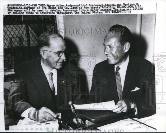 1958 Press Photo Mayor Anton Anderson of Anchorage & Betram M Goldsmith - Historic Images