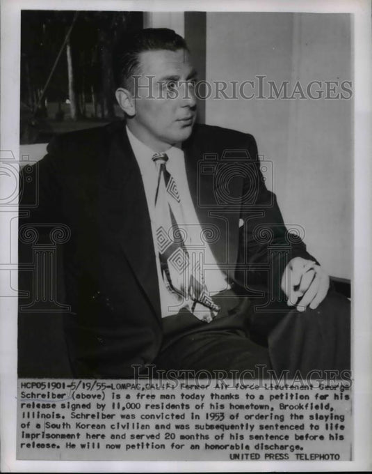 1955 Press Photo Former Air Force Lieutenant George Schreiber after his release. - Historic Images
