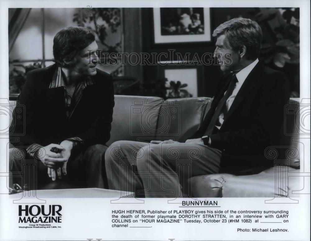1985 Press Photo Hugh Hefner With Gary Collins On Hour Magazine - cvp22180 - Historic Images