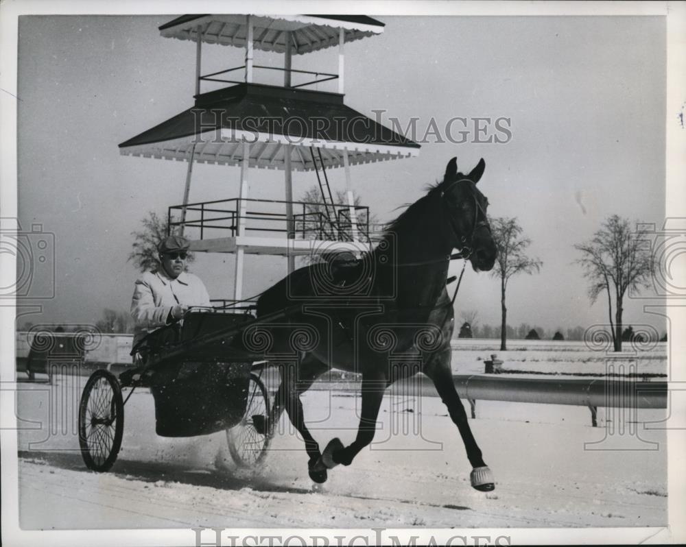 1958 Press Photo Du Quoin Ill Gene Hayes drives Tronias Pal in Hambeltonian - Historic Images