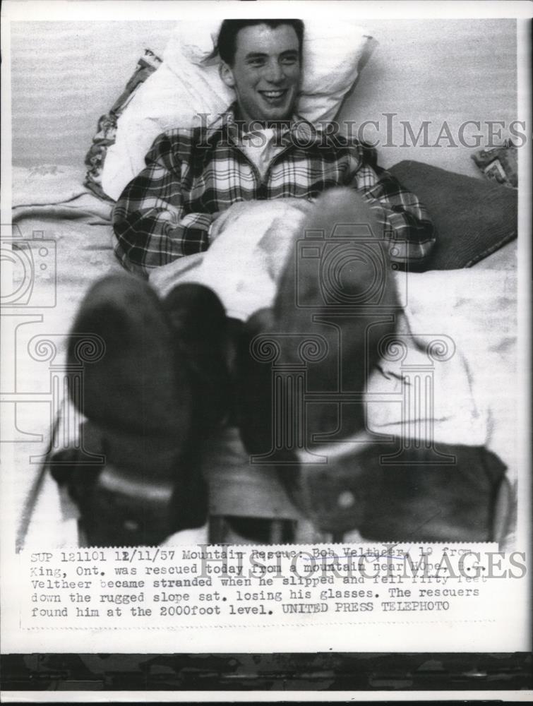 1957 Press Photo Bob Veltheer,rescued mountaineer from King,Ontario - Historic Images