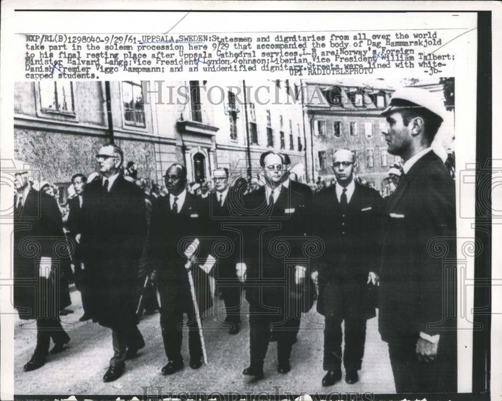 1961 Press Photo World statesmen and dignitaries on Dag Hammarskjold&#39;s funeral - Historic Images