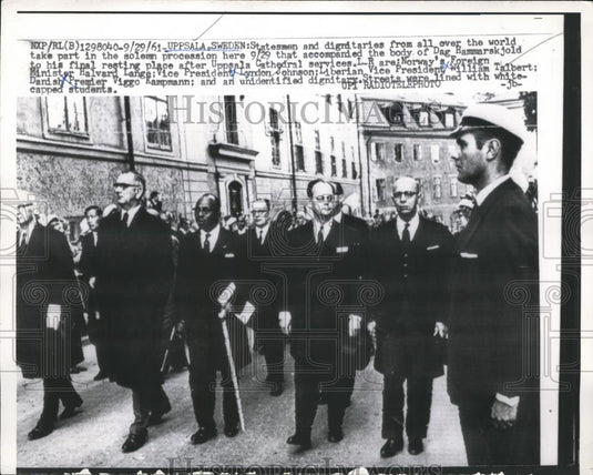 1961 Press Photo World statesmen and dignitaries on Dag Hammarskjold's funeral - Historic Images