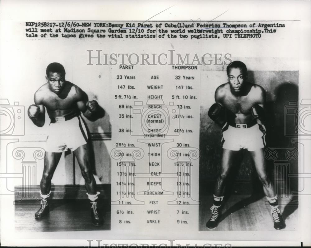 1960 Press Photo NYC Benny Kid Paret vs Frederico Thompson in welterweight bout - Historic Images
