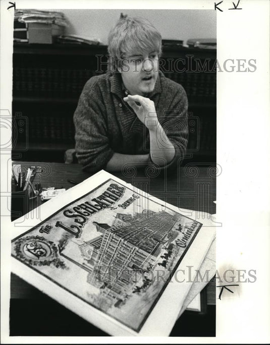 1984 Press Photo Carl H Miller Jr. Research on Cleveland Breweries - Historic Images