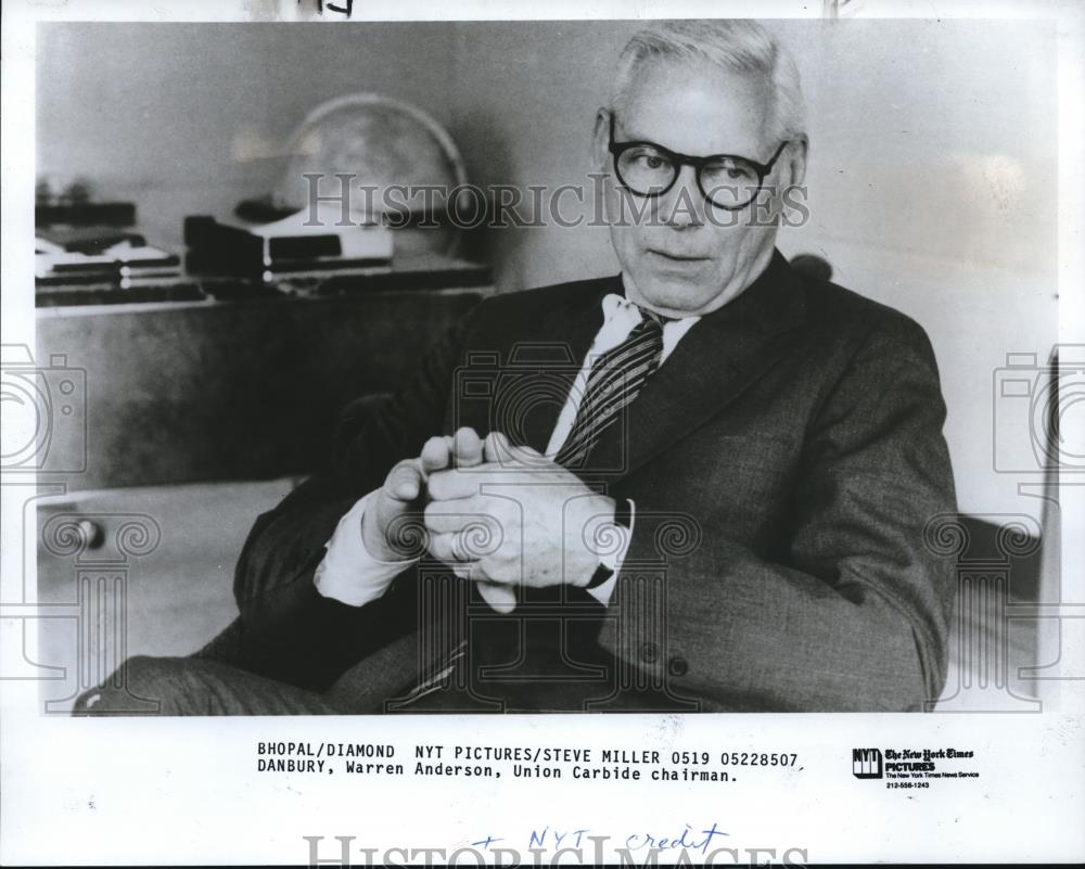 1985 Press Photo Warren Anderson, chairman of Union Carbide Corp. - ora01498 - Historic Images