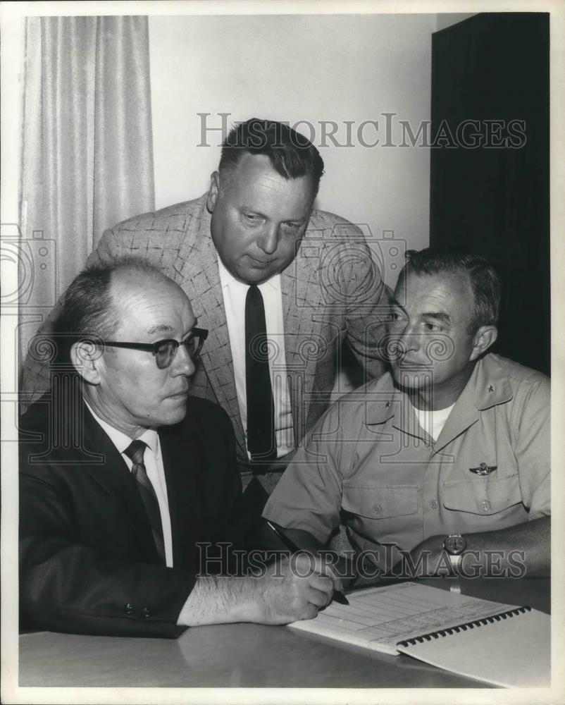1970 Press Photo Dr Amo DeBermardis explaining his findings with a group of exec - Historic Images