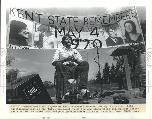 1985 Press Photo Dean Kahler at the 15th commemoration of the shootings - Historic Images