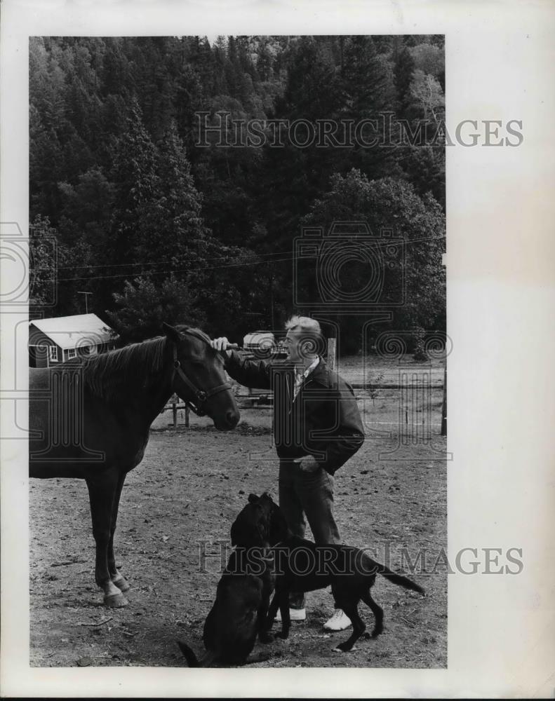 1975 Press Photo Gordon Kelley, ranch owner attending to his horse - ora44395 - Historic Images