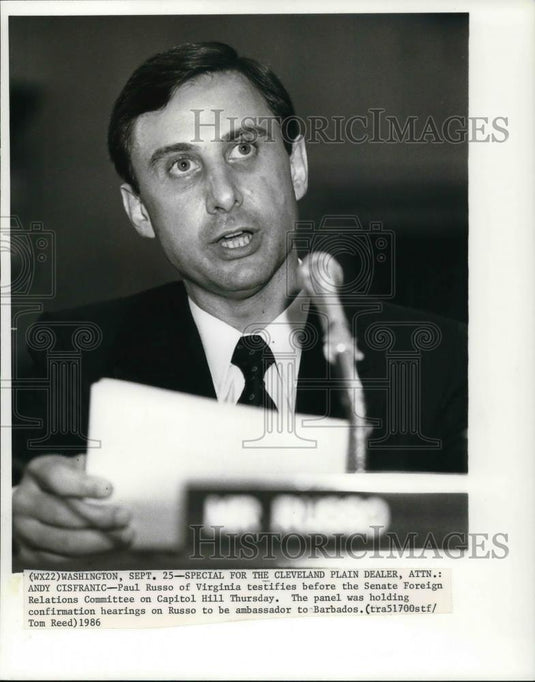 1986 Press Photo Paul Russo Ambassador to Barbados - Historic Images