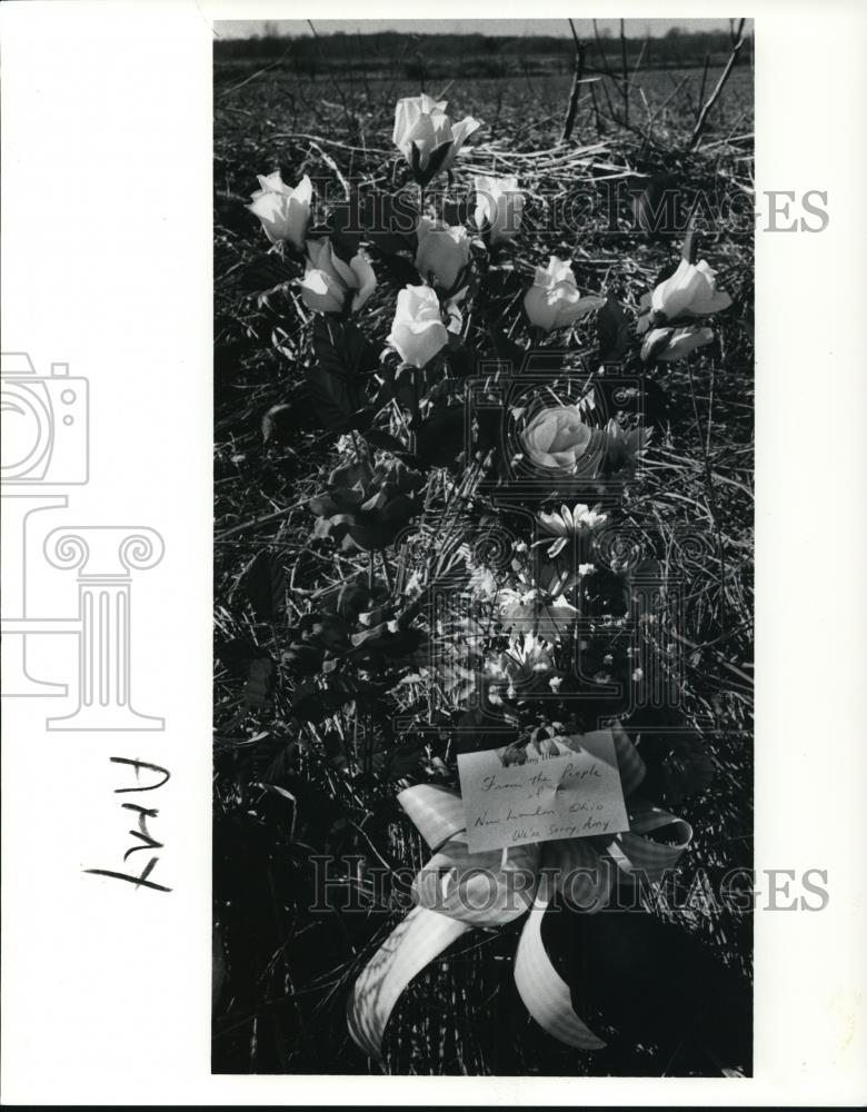 1990 Press Photo Flowers at Sight Amy Mihaljevic&#39;s Body Found New London Ohio - Historic Images