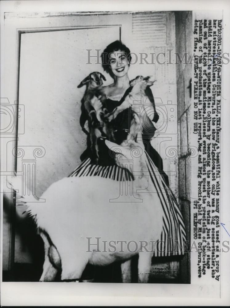 1959 Press Photo Kathleen Colburn and her twin goat at a show in Brigadoon - Historic Images