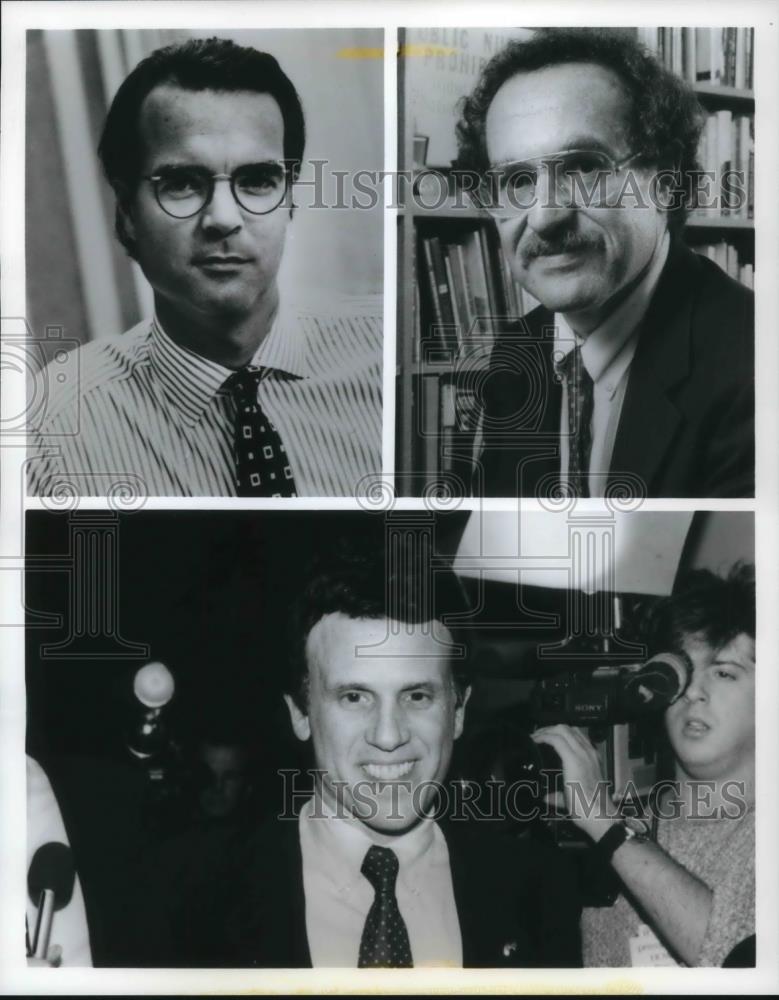 1992 Press Photo Michael Milken, Alan Dershowitz and James Stewart on &quot;Edge&quot; - Historic Images