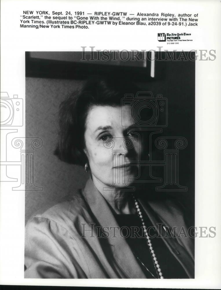 1991 Press Photo Alexandra Ripley Author of Scarlett sequel Gone with the Wind - Historic Images