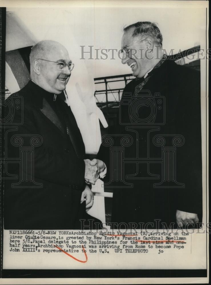 1959 Press Photo of Archbishop Egidio Vagnozzi and Francis Cardinal Spellman - Historic Images