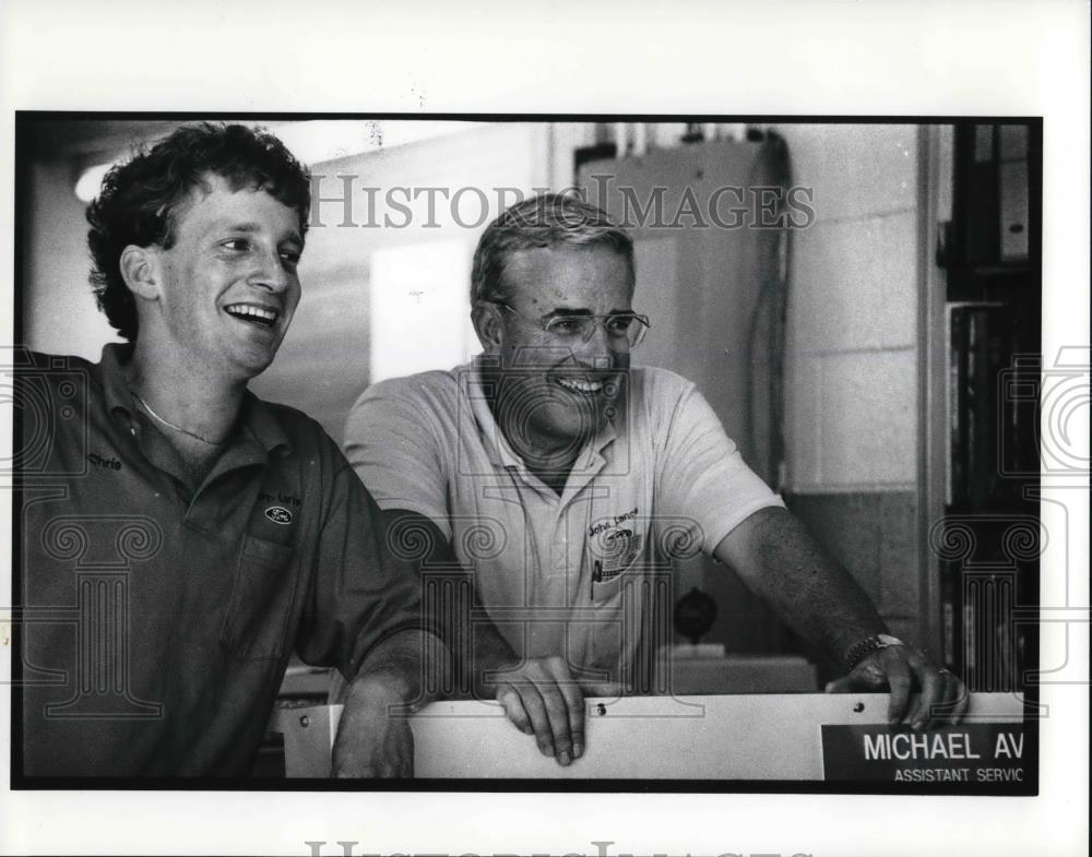 1991 Press Photo Chris and father John Lance of John Lance Ford Service Dept. - Historic Images