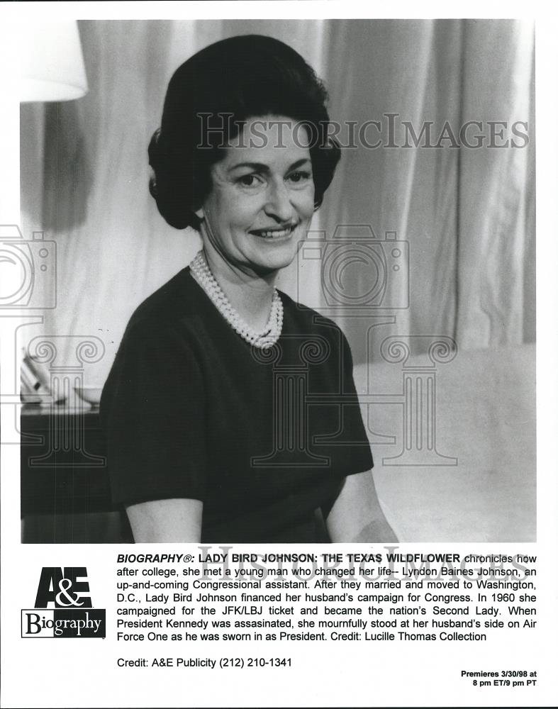 1998 Press Photo Lady Bird Johnson's biography - cvp26167 - Historic Images