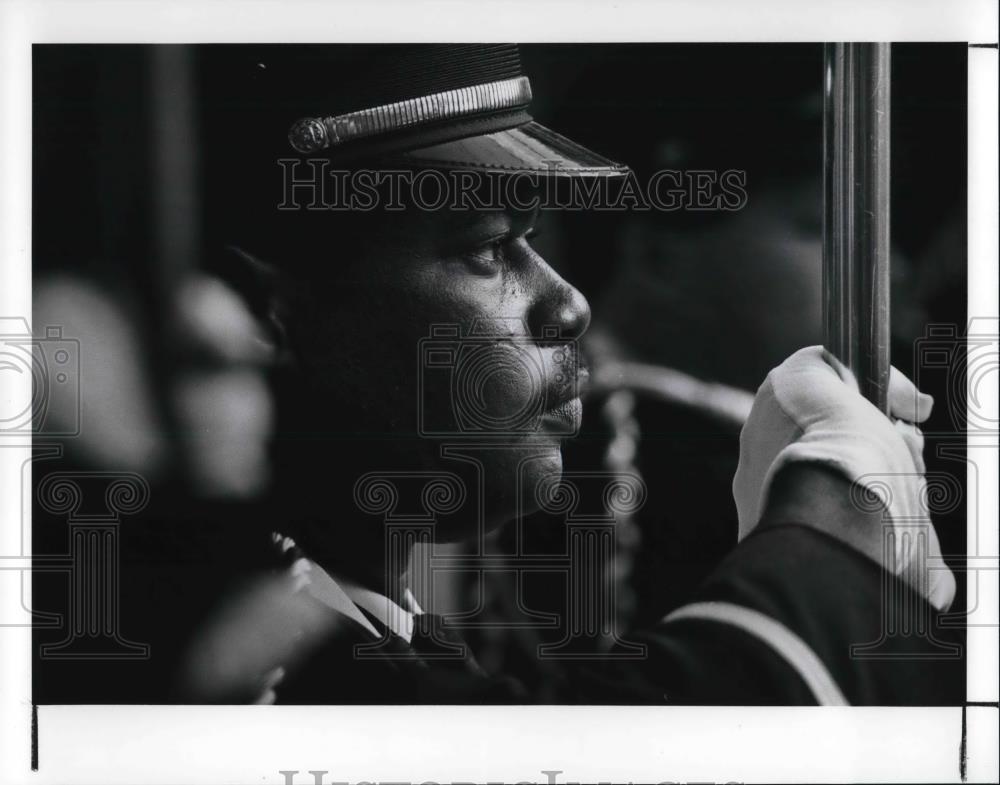 1990 Press Photo Philip Leslie Of Cleveland Fire Dept. member of Color Guard - Historic Images