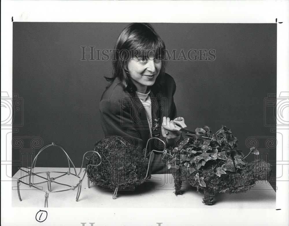 1988 Press Photo Author Debor Reich, demonstrating how to arrange plants - Historic Images