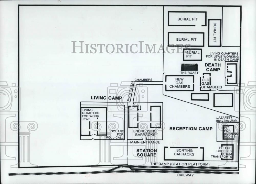 1991 Press Photo Map for Jews working in Death Camp by John Demjanjuk - Historic Images