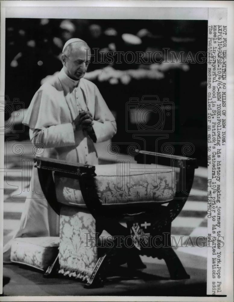 1965 Press Photo Pope Paul VI at St. Patrick's Cathedral - Historic Images