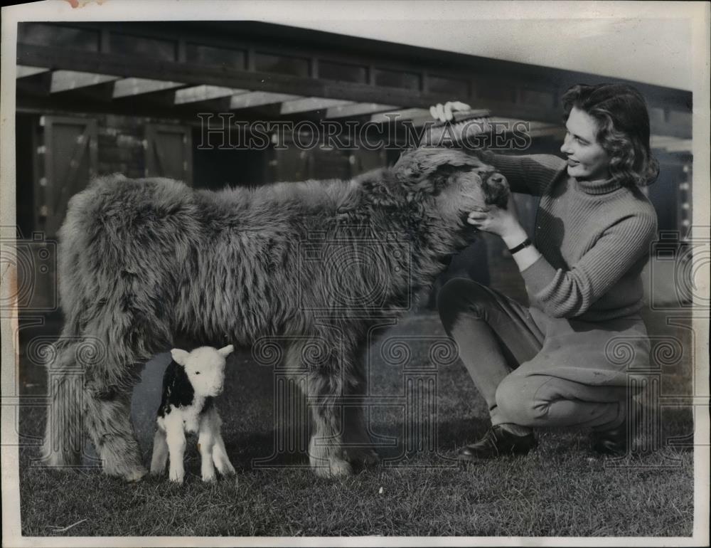 1957 Press Photo Bedfordshire England Gill Impey &amp; a Jacob lamb Whipsnade zoo - Historic Images