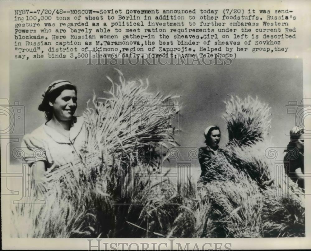 1948 Press Photo Soviet Government announced the sending 100,000 tons of wheat - Historic Images