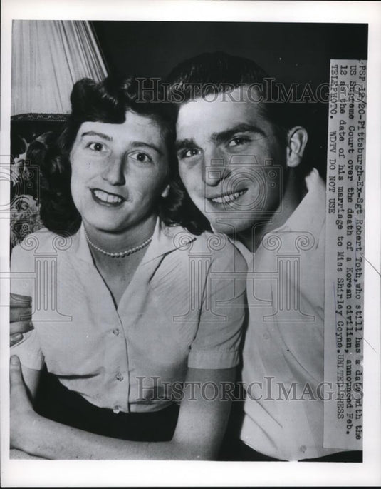 1955 Press Photo Pittsburgh Pa Ex Sgt Robert Toth & bride Shirley Coyne - Historic Images