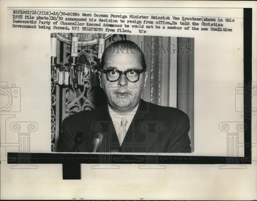 1961 Press Photo West German Foreign Minister Heinrich Von Brentano - Historic Images