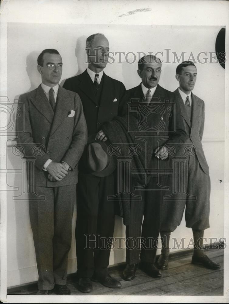 1932 Press Photo Lt Cavaille, Lt Brown, Pierre Clave Arrive in US for Horse Show - Historic Images