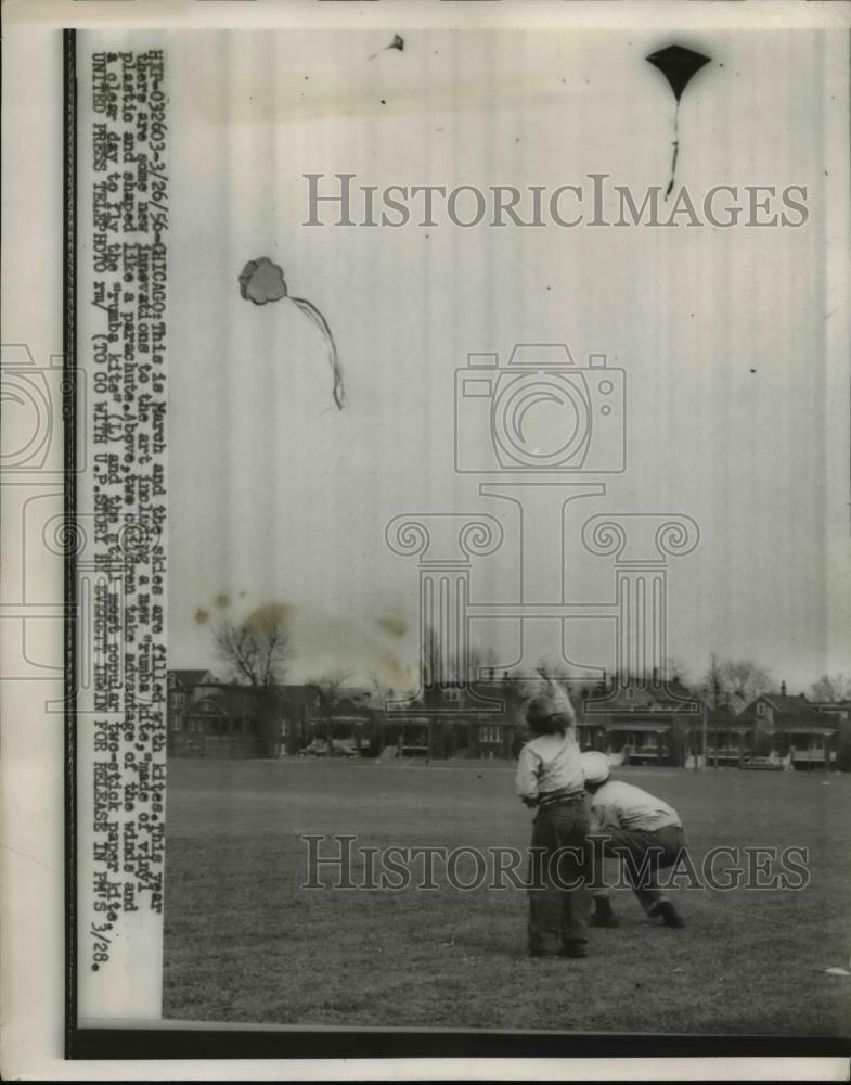 1956 Press Photo A New Rumba Kite made from Vinyl and shaped like a parachute - Historic Images