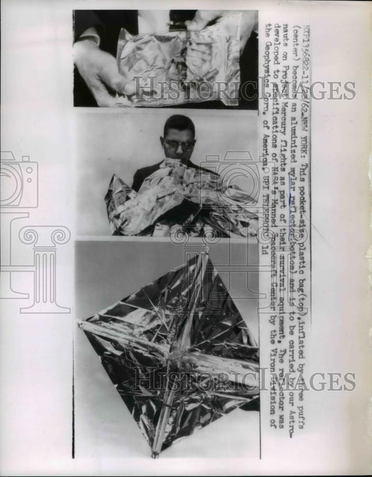1962 Press Photo of a Mylar reflector used by astronauts. - Historic Images