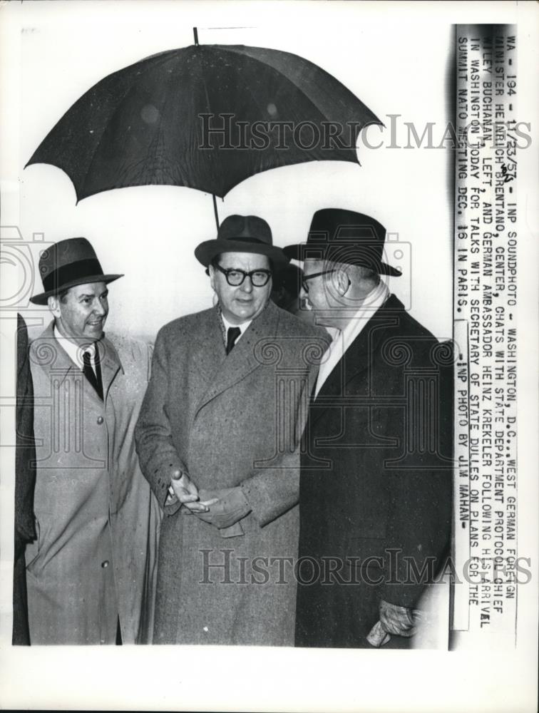 1957 Press Photo Wiley Buchanan, Minister Heinrich Von Brentano, Heinz Krekeler - Historic Images