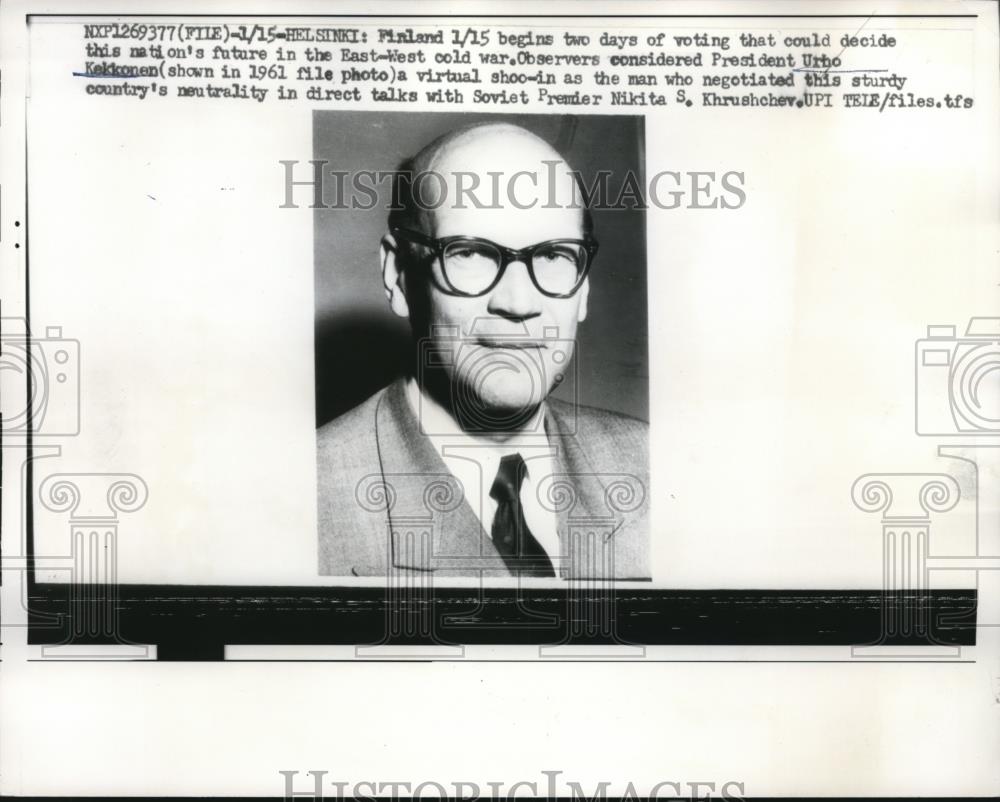 1962 Press Photo Finland President Urbo Kekkonen - Historic Images