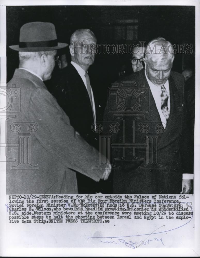 1955 Press Photo Soviet Minister Vyacheslav Molotov, Charles E. Wilson - Historic Images