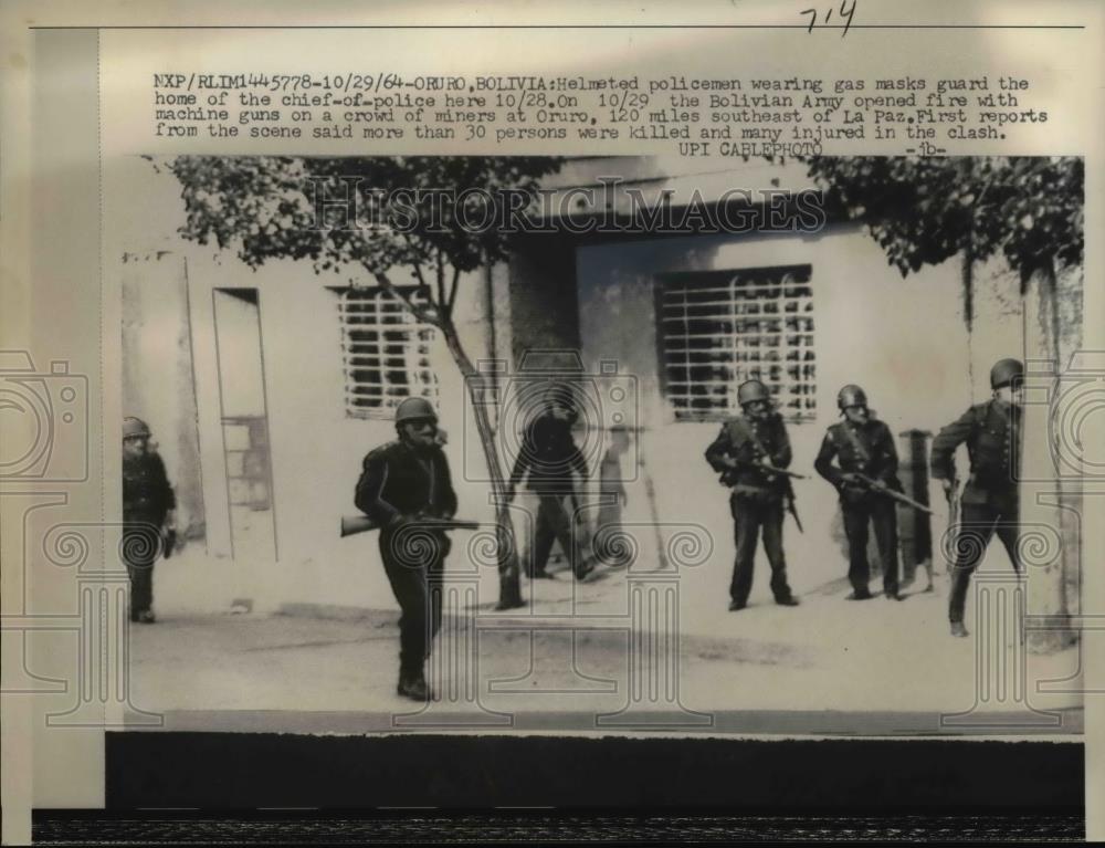 1964 Press Photo Helmeted policemen guard home of police chief - nee00343 - Historic Images