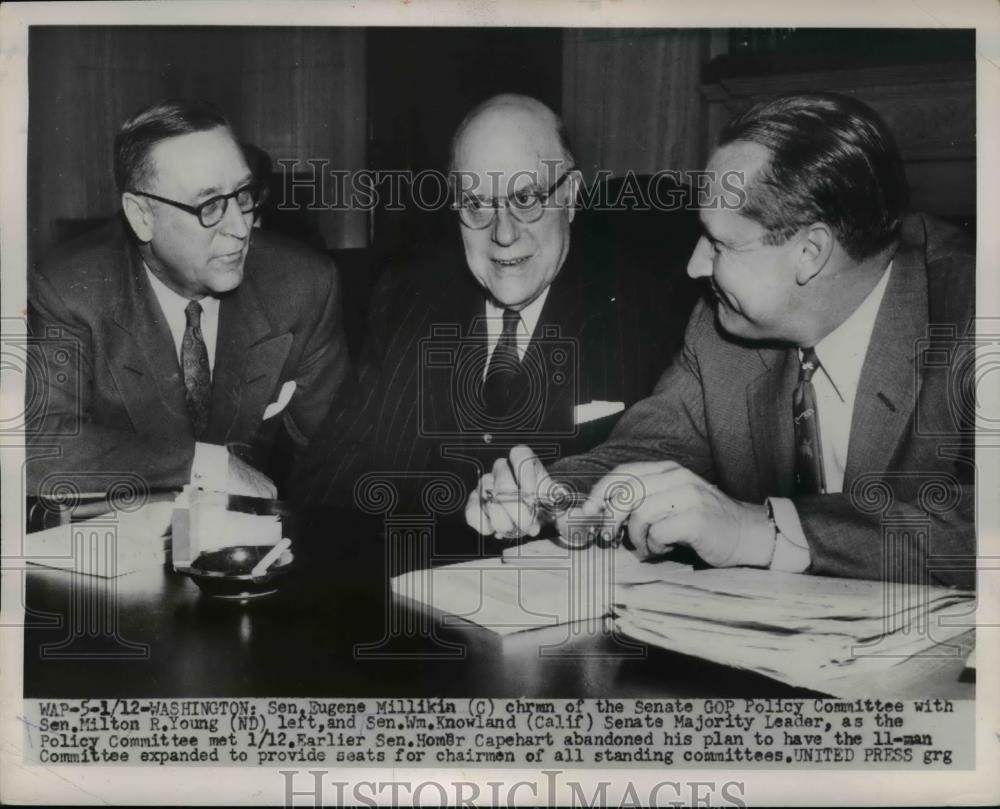 1954 Press Photo Wash DC Sen Eugene Millikin, GOP Policy Comm, M Young, - Historic Images