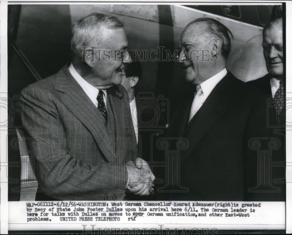 1956 Press Photo W German Chancellor Konrad Adenauer &Secretary of State Dulles - Historic Images