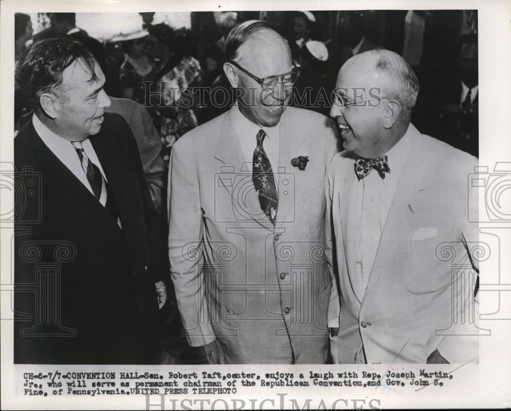 1952 Press Photo Sen Robert Taft, Rep. Joseph Martin, Jr and Gov. John S. Fine - Historic Images