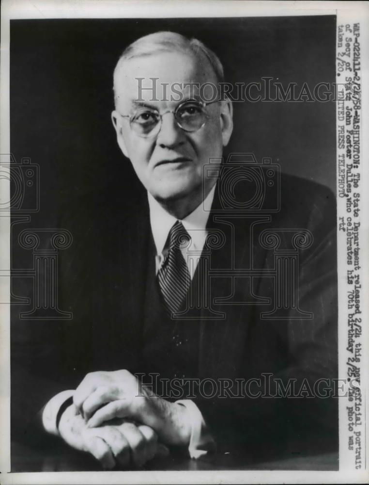 1958 Press Photo Secy State John Foster Dulles Celebrates 75th Birthday - Historic Images