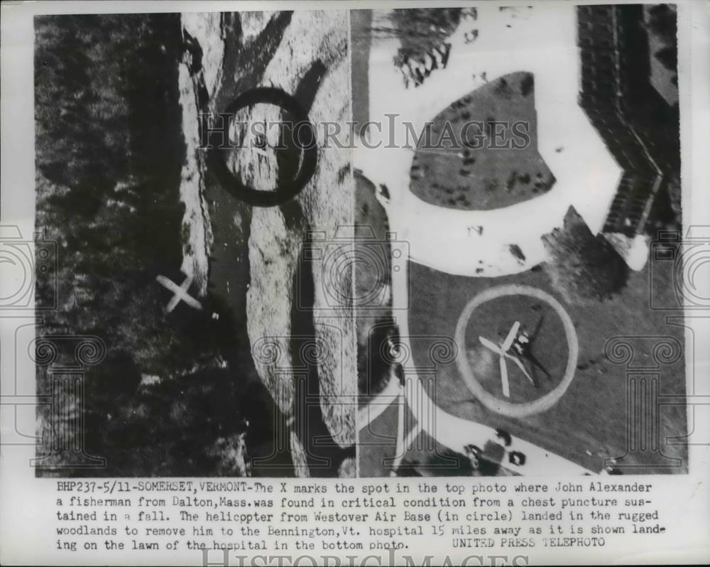 1952 Press Photo Place Where John Alexander A Fisherman Fell Chest Puncture - Historic Images