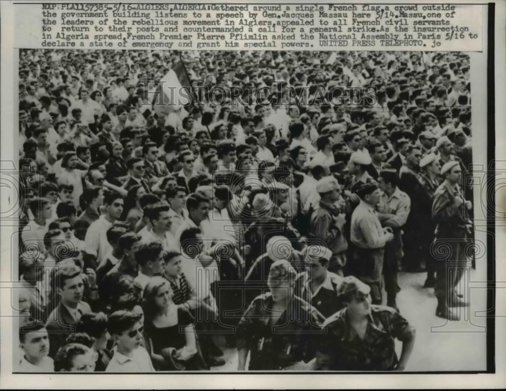 1958 Press Photo Algiers Gen. Jacques gives Speech - Historic Images