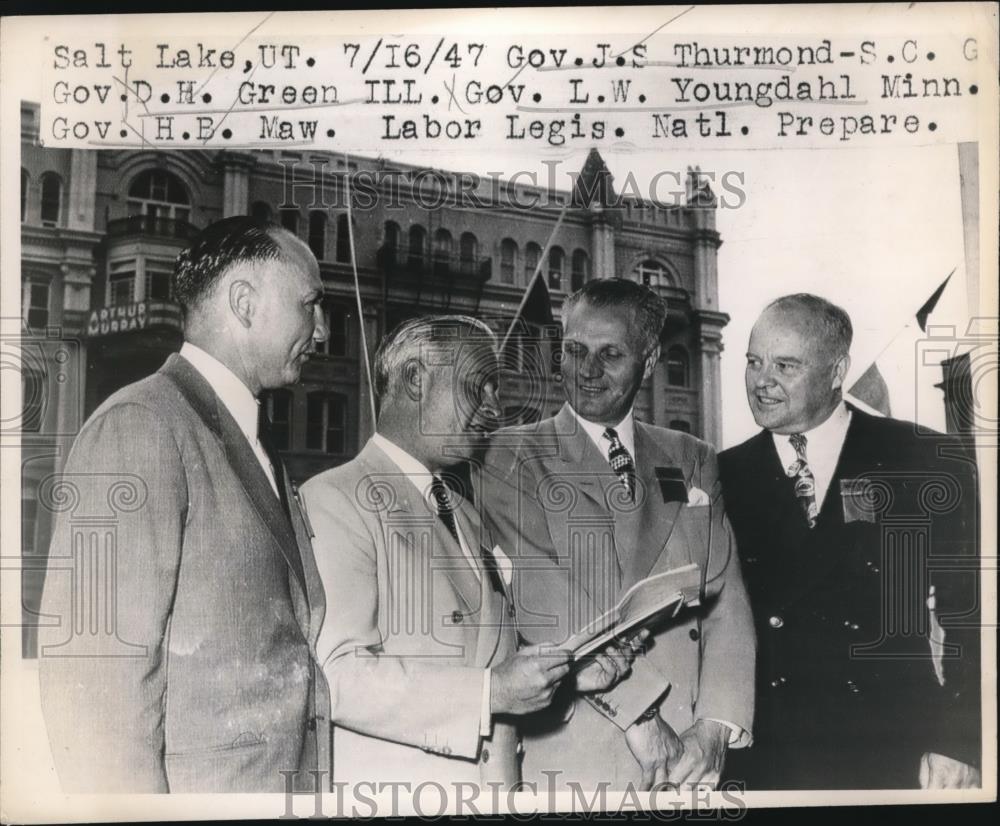 1947 Press Photo Salt Lake Ut Gov Thurmond of SC, Gov D Green of Ill - Historic Images