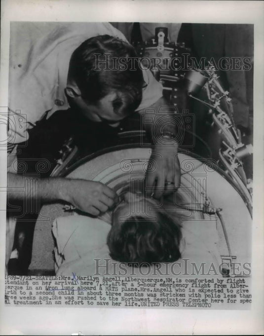 1954 Press Photo Mrs. Marilyn Angell in iron Lung - Historic Images