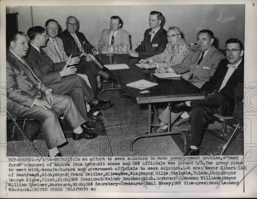 1956 Press Photo Mayor Zak, Mayor Zeidler, Mayor Czelusta, Mayor Algoe, Reuther - Historic Images