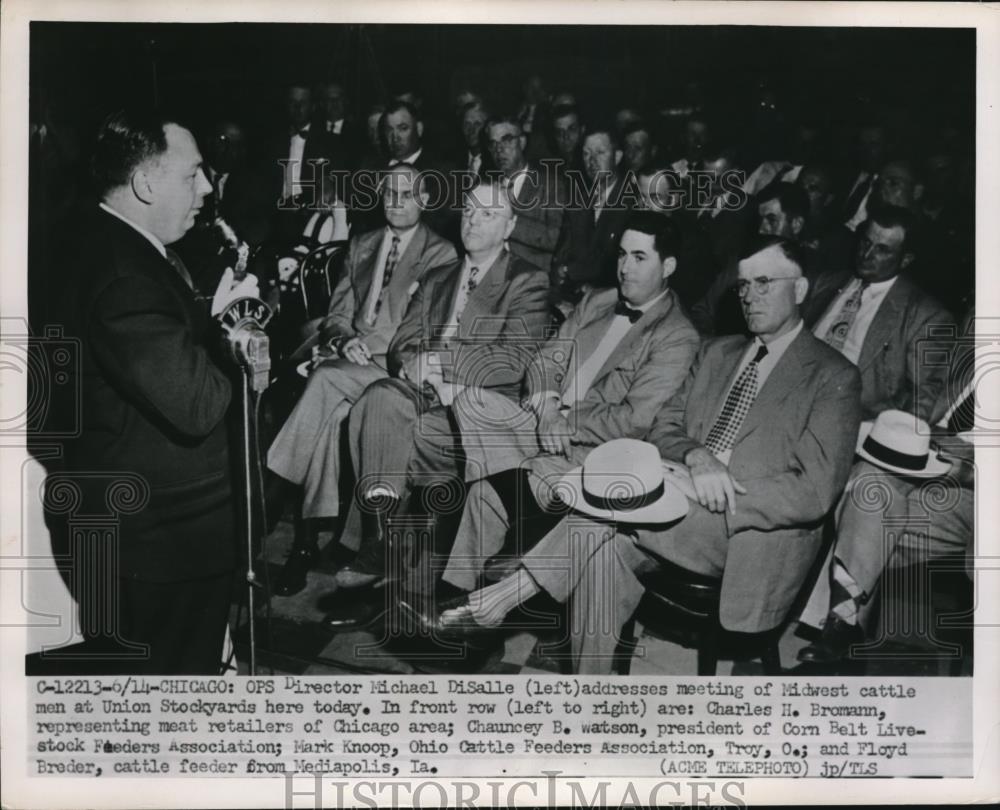 1951 Press Photo Michael DiSalle addressing meeting of Midwest Cattle Men Chicag - Historic Images