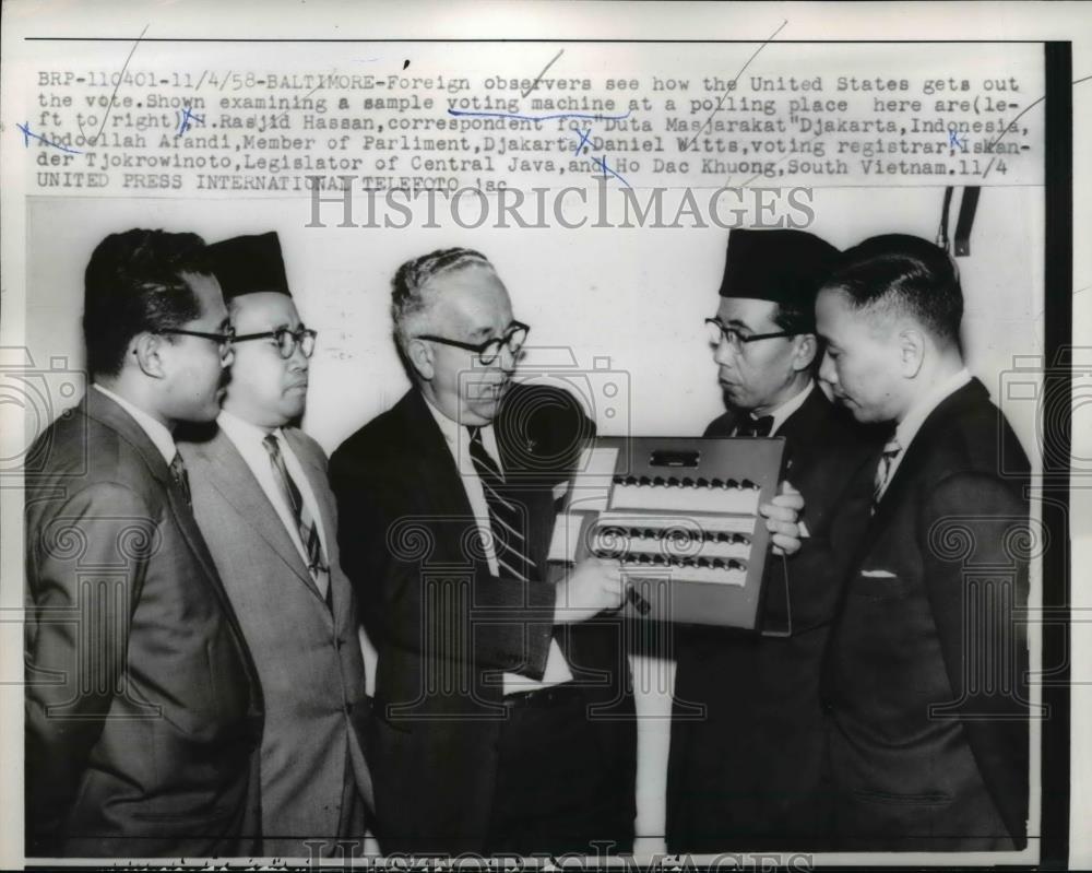 1958 Press Photo Rasjid Hassan, Afandi, Daniel Witts, Tjokrowinoto, Khuong - Historic Images