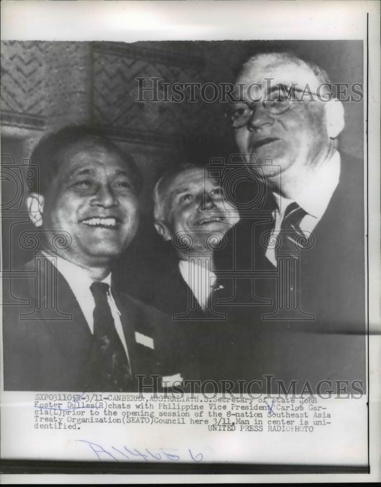 1957 Press Photo Sec, John Foster Dulles with Vice-pres. Carlos Garcia - Historic Images