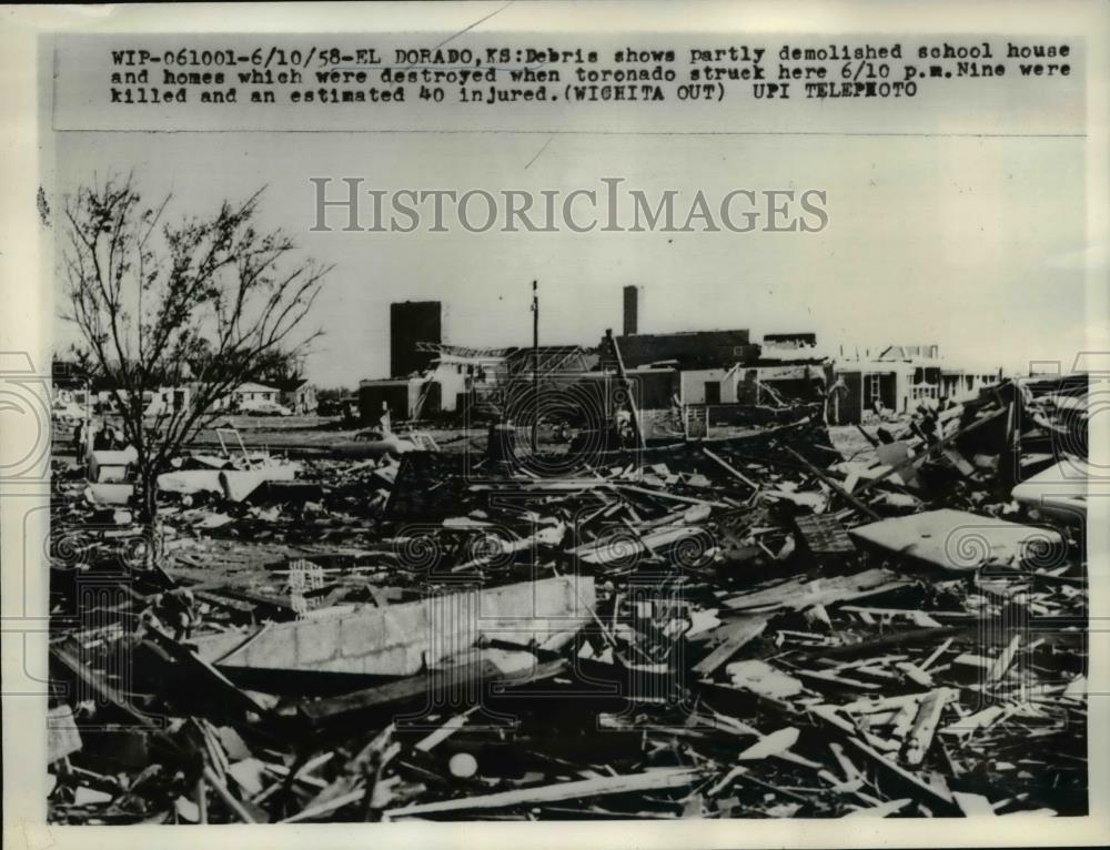 1958 Press Photo El Dorado Kansas School Demolished Due to Tornado - Historic Images